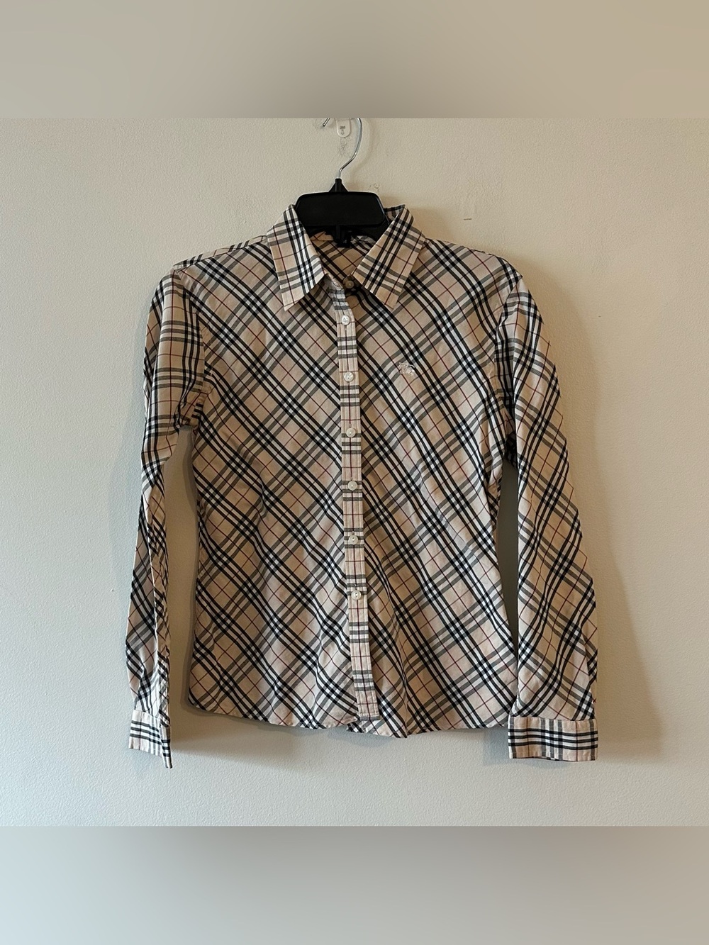 Vintage Burberry Nova Check Plaid Beige Tan Button Down Top Blouse M Preppy

Goo